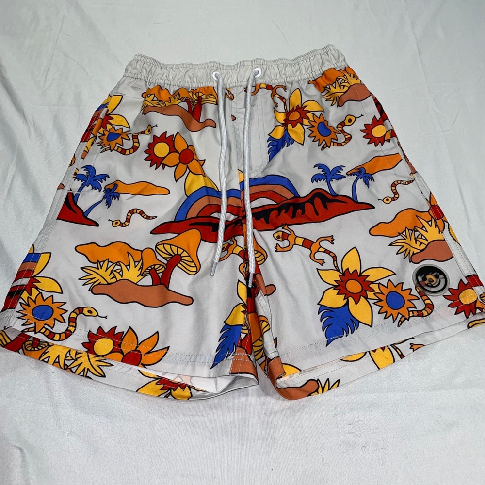 Neff Mens Psychedelic Desert Print Swim Trunks Mushroom Lizard Grey Small